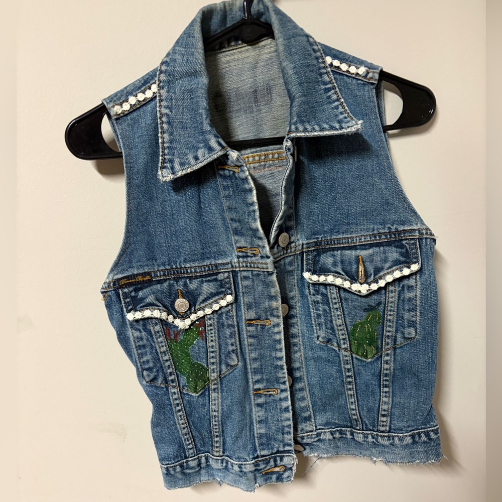 Custom Denim Vest with Embellishments Banana Republic Womens XS/S